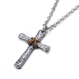 MUSECLOUD 925 Sterling Silver Cross Necklace for Men Non Tarnish 316L Stainless Steel Chain Nail Cross Necklace Oxidized Rope Wrapped Crucifix Pendant Lightweight Strength Box Chain Christian Presents 20 in