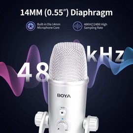 BOYA USB Microphone, Condenser Recording Microphone for Recording YouTube Streaming Gaming, Plug Play Podcast Microphone for PC/Mac/iOS/Android/Windows