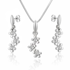 LILLY MARIE Damen Schmuckset echt Silber 925 Anhänger Blumen-Muster weiß längen-verstellbar Ökologische Verpackung Brautschmuck