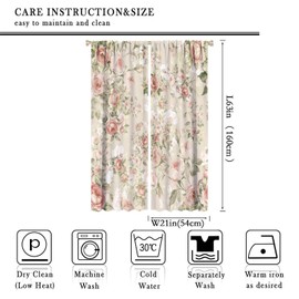 Lovely Rose Decorative Curtains, Red and White Vintage Rose Floral Delicate Pattern for Living Room Bedroom and Dining Room 2 Panels, 42 X 63 Inches.