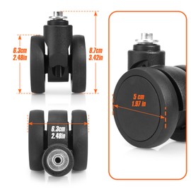 Domiella 2 Pack Luggage Replacement Wheels, Universal Suitcase Swivel Caster Wheels, Rubber Suitcase Trolley Wheels Repair Kit Luggage Wheels Replacement, OD 50mm, LN-52