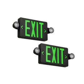 TANLUX Green Exit Sign With Emergency Lights, LED Light With Battery Backup, Black Housing, UL Listed, AC 120/277V, Commercial Combo for Business - 2 Pack