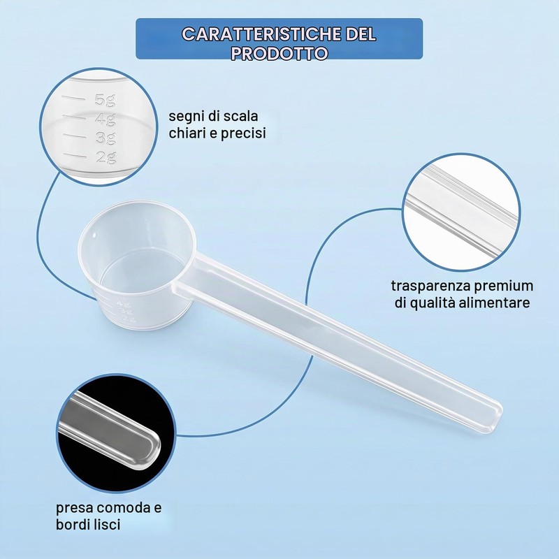 QEXUJOW Cucchiai dosatori,3 cucchiai dosatori graduati, misurino trasparente, capacità 5