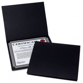 Plain Black Certificate Folders - Pack of 25, Linen Cover 80 lb. Stock, Folded, Die-Cut Corners, for Office, Business Awards, Graduation, School Diploma Holder, 9-1/2" x 12"