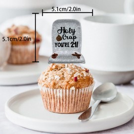 18pcs Glitter Poop Fly Toilet Dessert Cupcake Topper Pick for Funny 21! Theme Decor Supplies Men Women Happy 21st Birthday Party Decoration