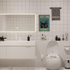 EudaBlos Funny Black Cat Bathroom Wall Decor, 8 x 12 Inch Are You Pooping Retro Metal Sign