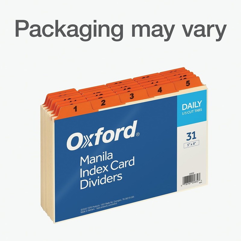 Oxford 05832 Laminated Tab Index Card Guides, Daily, 1/5 Tab,