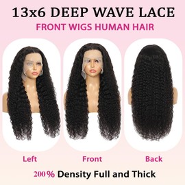 SNJON 30 Inch Deep Wave Lace Front Wigs Human Hair 200% Density 13x6 Deep Wave HD Lace Frontal Wigs for Women Glueless Full Deep Curly Wig Human Hair Pre Plucked with Baby Hair Natural Hairline