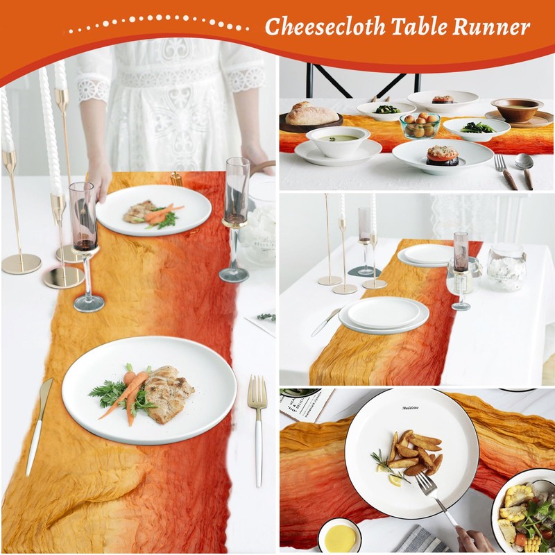 XJJDCB Cheesecloth Table Runner, Gradient-Yellow Orange Gauze Table Runner, Widely