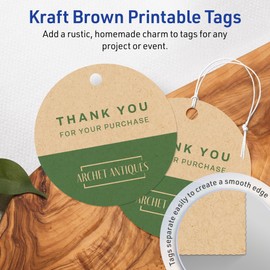 Avery Printable Round Tags with Sure Feed Technology, 3" Diameter, Kraft Brown Cardstock, Print-to-the-Edge, Laser/Inkjet, 60 Total, Great for Custom Gift Tags and Branding Tags