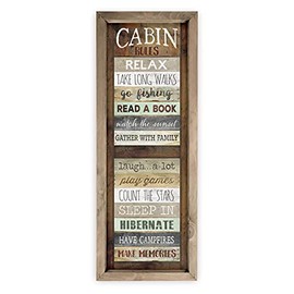 Cabin Rules Wood Rustic Style Wall Décor Sign With Frame 6x18