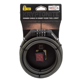 Bike 12mm Cable Lock & Comet Combo, 6ft, R150 Tail Light, Safety, Black