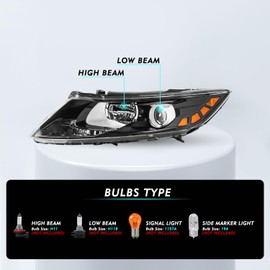 TUSDAR Headlight Assembly Fit for 2011 2012 2013 Kia Optima Headlamp Halogen Set Passenger and Driver side