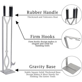 CKLT Stainless Steel Fire Pit Tools Set with 40" Fire Poker and Log Tongs, Fireplace Tools with Sturdy Stand Base, Firewood Log Grabber for Campfire Backyard Bonfire Wood Stove Indoor&Outdoor