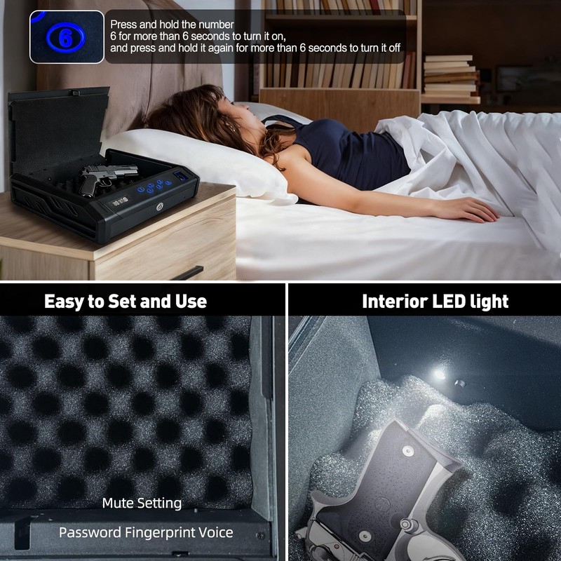 VORanexs gun safe，with 3 Quick-Access Fingerprint，Passcode，Key.with LCD Display，with Pistol Safe