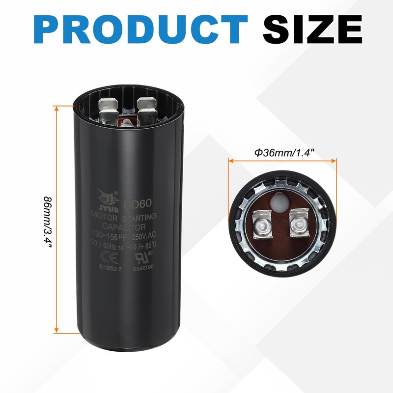 sourcing map CD60 Capacitor 130-156 UF/Mfd, 250 VAC CD60 Run
