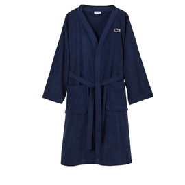 Lacoste Classic Pique 100% Cotton Bath Robe for Men & Women, One Size Fits Most, Black Iris