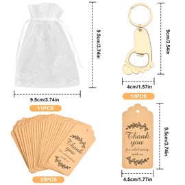 Dokpav 10 Piezas Abrebotellas De Huellas, Llaveros Para Baby Shower Regalos, Llaveros De Huella De Bebé, Recuerdos De Fiesta, Con Bolsas De Organza y Etiquetas De Agradecimiento (Dorado)