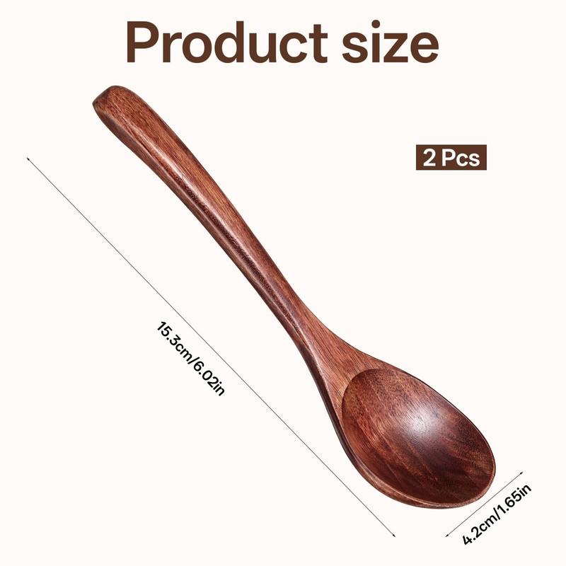 2 PCS Wooden Spoon for Eating, 6 Inch Long Small