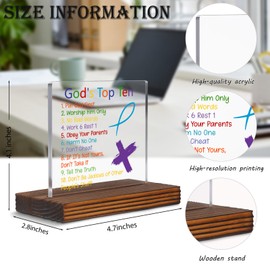 God’s Top Ten Clear Desk Decorative Sign for Christian Families Sunday School Teachers Bible Study Home Decor Inspirational Religious Gift for Kids and Believers EC197