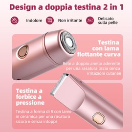 Carehabi 2 in 1 Rasoio Elettrico Donna & Bikini Trimmer - IPX7 Impermeabile, Rasoio Zona Intima Donna Indolore, Depilatore Viso, USB Ricaricabile per Corpo, Inguine, Ascelle & Gambe