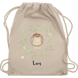 Geschenk mit Namen personalisiert by Shirtracer - Gym Bag Backpack - Lions - Cute Lion in Flower Wreath and Name, 03 Natural White, Unit size