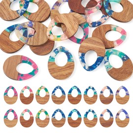 FASHEWELRY 16Pcs Resin Wood Charms Teardrop Mixed Colors Walnut Wood Pendants Wooden Earring Charms for DIY Earring Necklace Jewelry Making Accessories