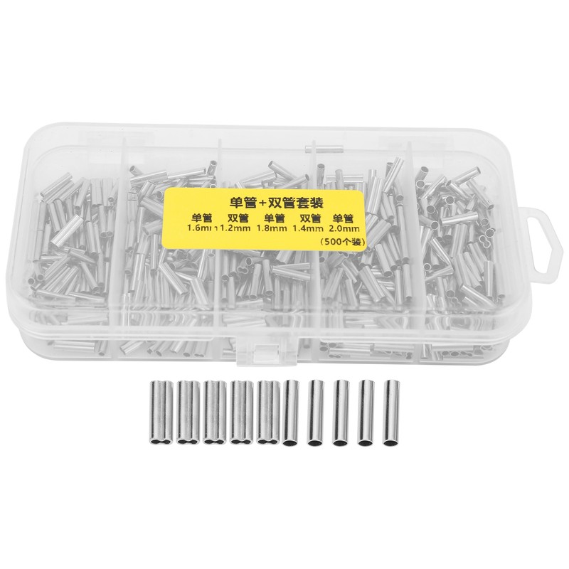 500PCS Single Double Barrel Crimping Sleeve Fishing Line Wire Leader