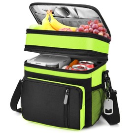BAGNN Lunch Bag for Men/Women, Insulated Adult Lunch Box with Bottle Opener, Expandable Double Cooler Tote for Work/Picnic/Beach-16L (Neon Green)