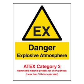 V Safety Danger Explosive Atmosphere - Atex Category 3 - Portrait 150 x 200mm - 1mm Rigid Plastic Safety Sign