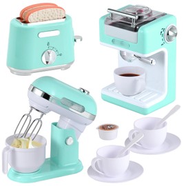 Ehome Kitchen Appliances Toys, Play Kitchen Accessories Set, Pretend Kitchen Toys with Coffee Maker, Mixer, Toaster with Realistic Lights & Sounds, Kids Kitchen Playset for Girls Boys Ages 3-8