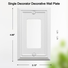 OKAWYC Single Decorator Light Switch Cover Adler Metal Wall Plate, 2-Pack White 1 Gang Single Rocker, for Receptacle Dimmer Switch GFCI Outlet, Switch Cover Decorative Wallplate, Durable