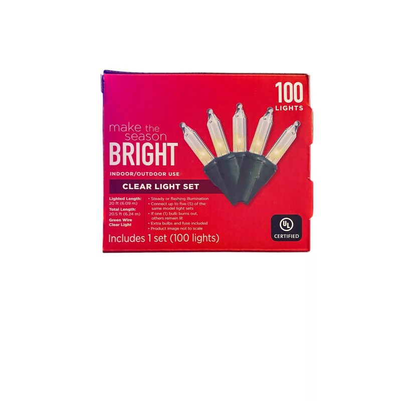 Make The Season Bright 100-count Clear Light Set 20ft Green