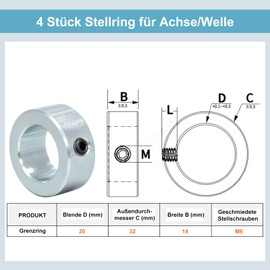 THETAG Set of 4 Adjusting Rings 20 mm Axle/Shaft Steel for Sack Truck Tyres Sack Truck Wheel Handcart
