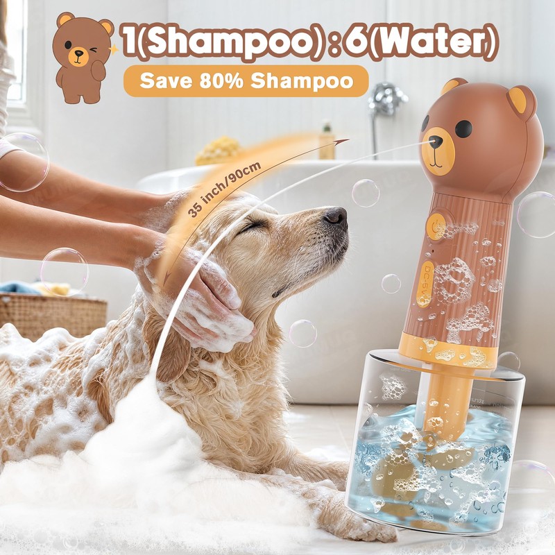 Electric Dog Shampoo Dispenser, IPX7 Waterproof, 400ml Bear Design