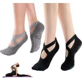 Cushion Pad 2 Pairs Yoga Socks|Pilates Socks|Non Slip Grip Socks|Fitness Sport Sock Grippy Socks Reformer Pilates Socks for Women Pilates Ballet Barre Socks Barefoot Workout Socks H HOME-MART