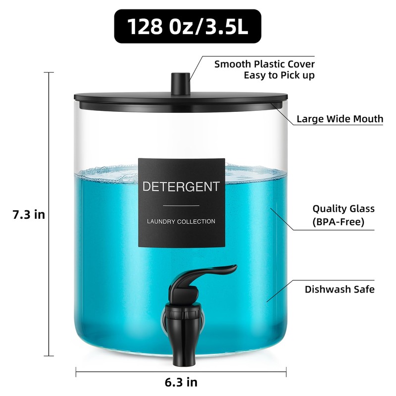 Glass Laundry Detergent Dispenser, 128 oz / 3.5L Fabric Softener