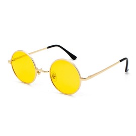 qinqilanqi-S Vintage Runde Sonnenbrille für Damen und Herren, polarisierte Sonnenbrille mit Metallrahmen，Hippie ，UV400 (Gold/Gelb)
