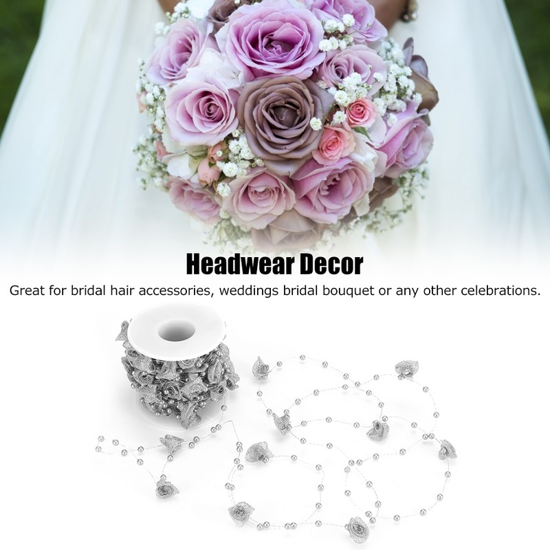 10M Imitation Pearl Beads Chains Ribbon Rose Flower Thread Beaded