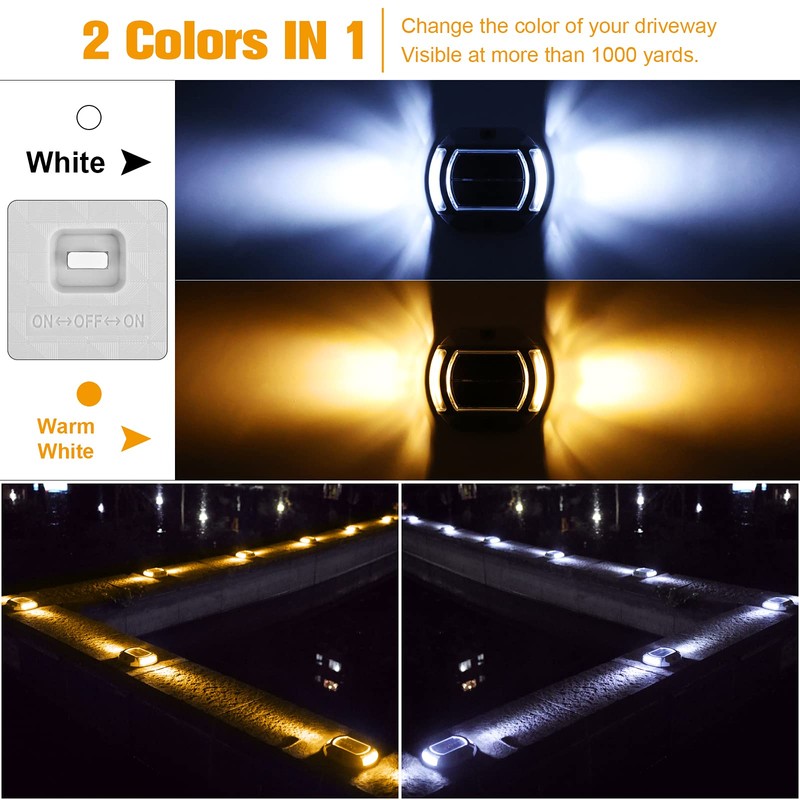 VOLISUN Solar Driveway Lights Dock Deck Lights 4-Pack,2 Colors in