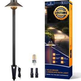 Gardenreet Outdoor Brass Pathway Lights - Low Voltage Landscape Path Lighting Wired, 12v Pathlight LED IP65 Waterproof, Hat-top Bronze for Outside Walkway Yard with 3W 270LM 2700K Warm White G4 Bulb