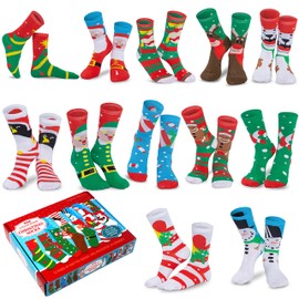 JOYIN 12 Pairs Christmas Socks Warm Soft Cotton Christmas Crew Socks for Women, Holiday or Birthday Gift