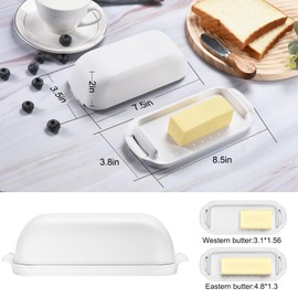 AONCO Butter Dish with Lid, Butter Container Holds for Countertop, Unbreakable Butter Keeper for Home Kitchen Decor, Perfect for East/West Coast Butter, BPA-free, Microwave/Dishwasher Safe (White)