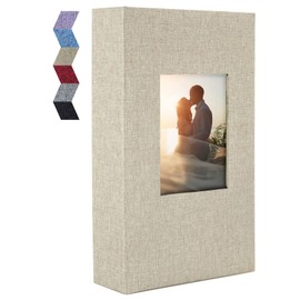 Vienrose 6x4 Photo Album Slip in for 300 Photos, Linen Cover with Black Pages, Large Capacity Picture Album for Wedding Photos, Family Memories & Anniversary Keepsakes, Acid-Free Photo Book，White
