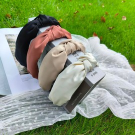 ASEANAO Knotted Headbands for Women Satin Headband Natural Head Band Hair Head Bands Cute Headband Non Slip Fashion Headband for Woman Girl Hair Accessories (Pink)