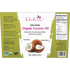 Verdana Verdana Extra Virgin Coconut Oil C USDA Organic, Unrefined Cold Pressed Oil for Baking and Cooking C 1 Gallon