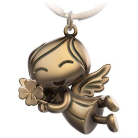 FABACH Lucky Guardian Angel Keyring, Lucky Charm Keyring with Four Leaf Clover, Metal Pendant Keyring, Good Luck Gift Brown