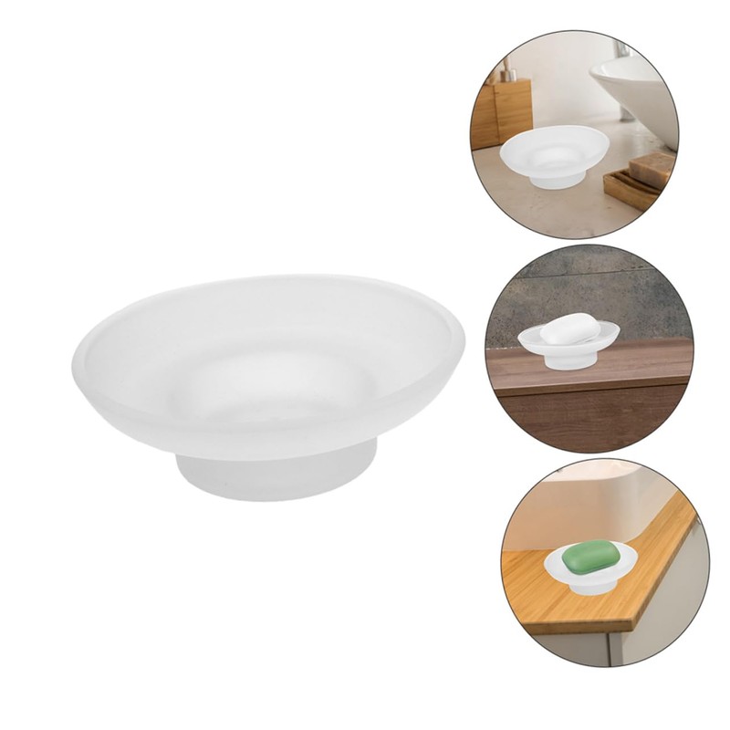 MAGICLULU Frosted Glass Soap Dish Round Bathroom Replacement Soap Holder