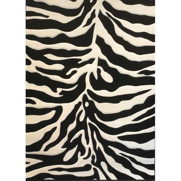Animal Skin Zebra Black & off White Area Rug Sculpture #245 Black (5ft2in. x7ft3in.)