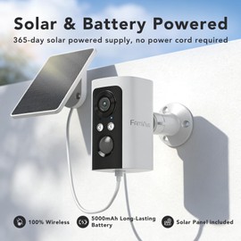 FAMVIVA 2K Security Cameras Wireless Outdoor with Solar Panels, Battery Powered Cameras for Home Security, Color Night Vision, AI Motion Detection, Spotlight & Siren Alarm, 2.4GHz, Waterproof，White-2P